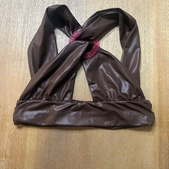The Attico Cross Strap Faux-Leather Bikini Top Small Brown - Picture 5 of 10